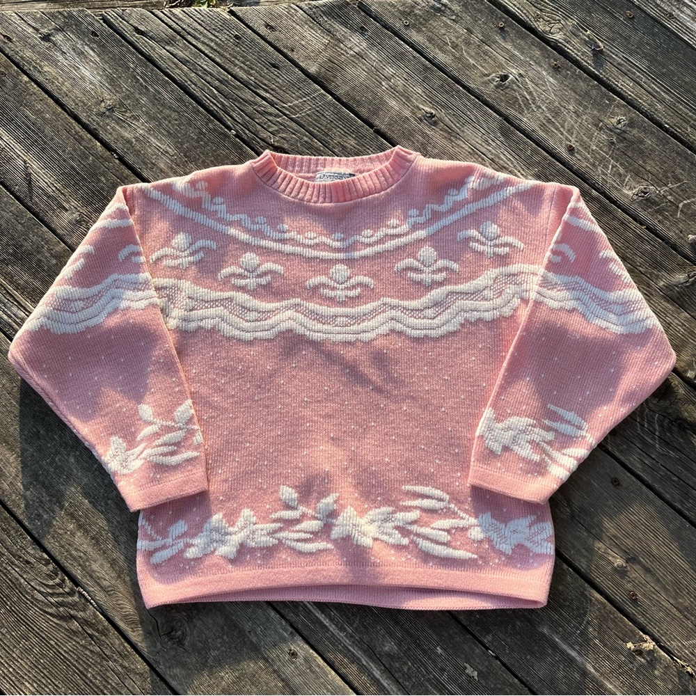 Diversity Sport pastel pink + white coquette patterned sweater